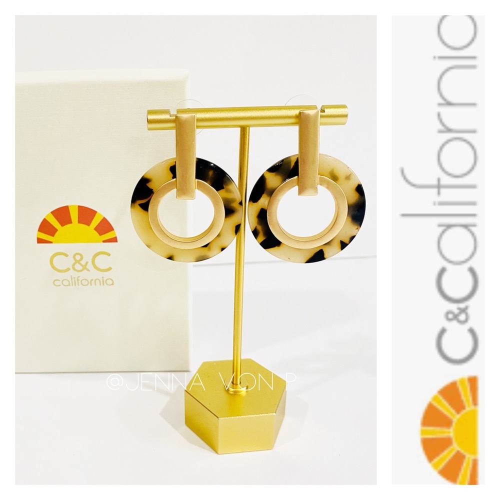 C & C California Tortoise Shell Earrings Gold Tone